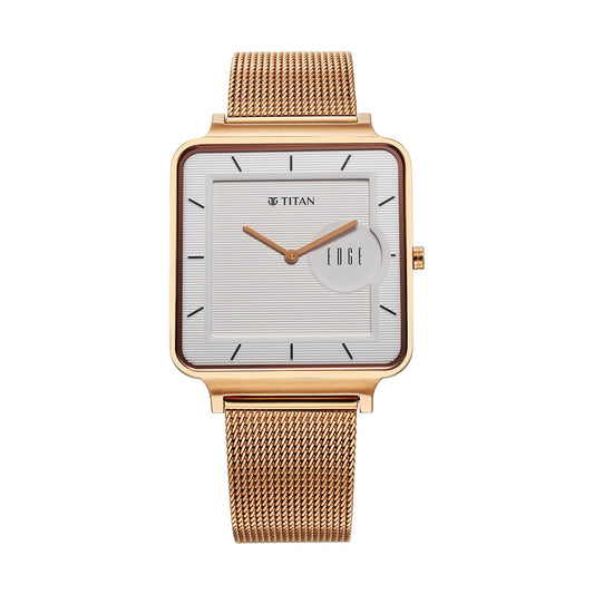 Titan Edge Quad White Dial Sheet Metal Mesh Strap Analog Watch for Men-10017Wm01
