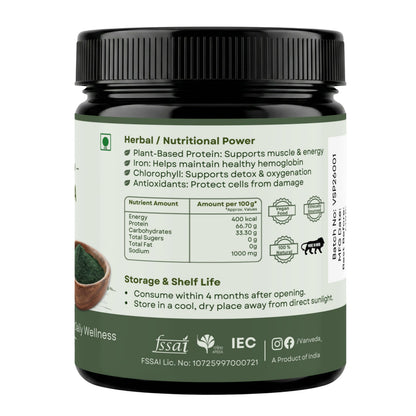 Vanveda 100% Organic Spirulina Powder | For Men & Women | Natural Superfood | Supports Energy, Immunity & Detox | Rich in Iron, Calcium, Potassium - 100GM