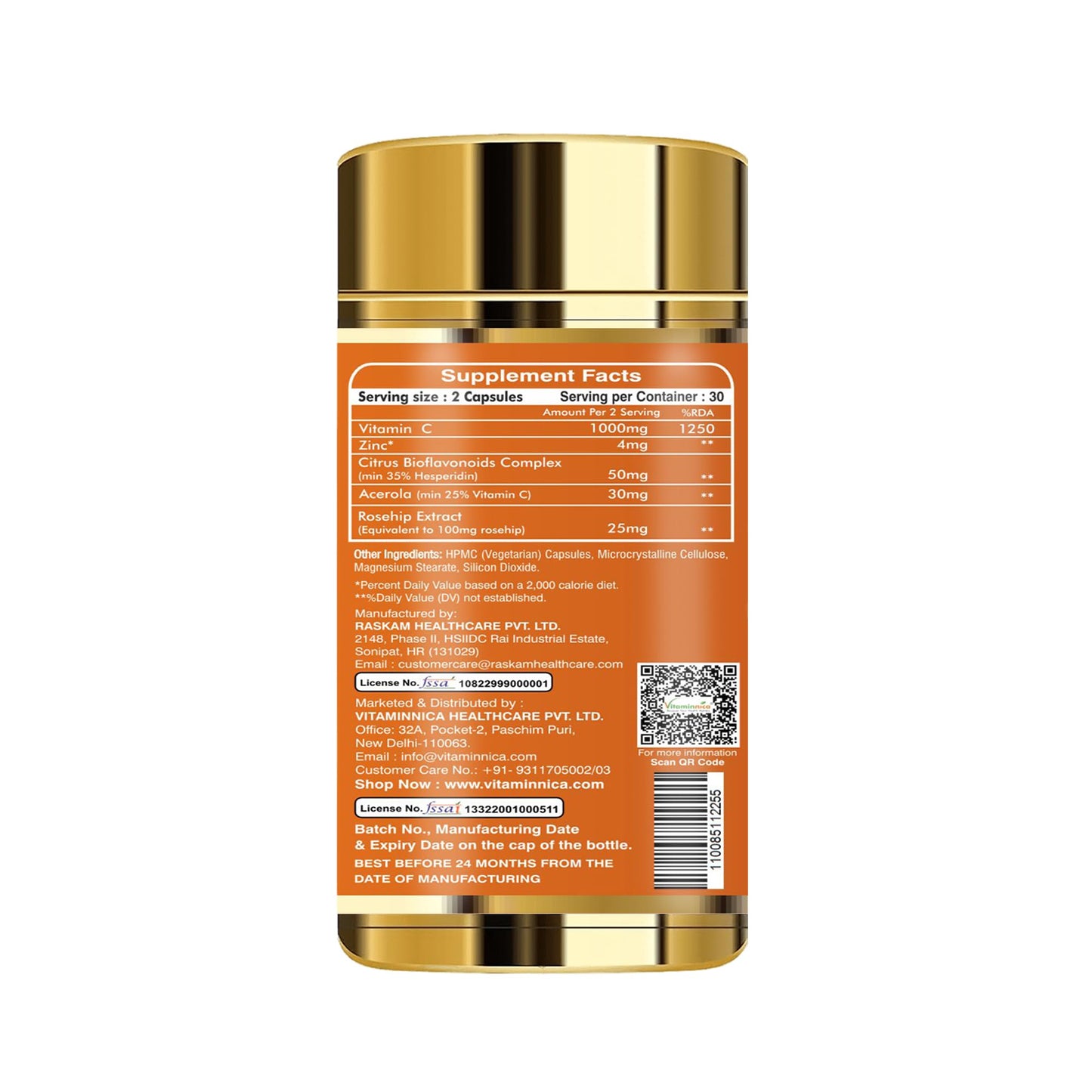 Vitaminnica Vitamin C 1000mg Capsules – Immune Support Supplement, Antioxidant Protection, Supports Skin & Overall Wellness, Vegetarian, Non-GMO, 60 Capsules