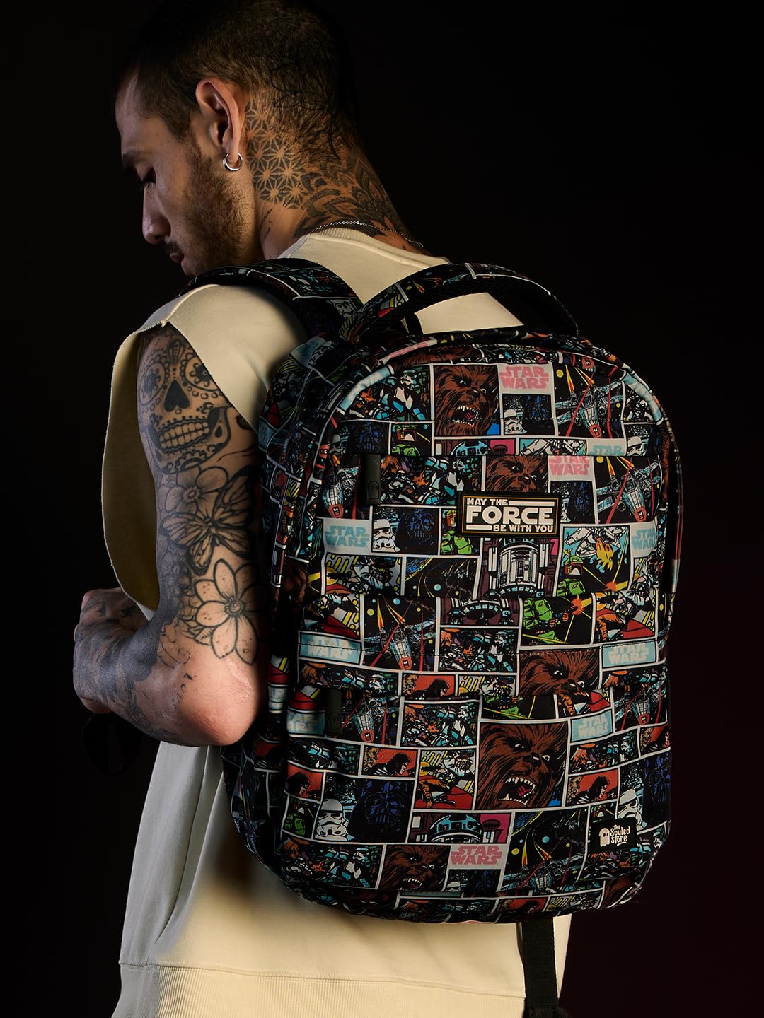 The Souled Store Star wars: Iconic Black All Over Printed Polyester 22L Casual Backpacks