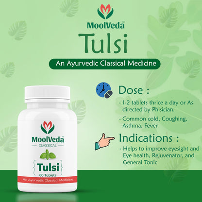 Moolveda Tulsi Tablets | Use For Natural Immunity Booster | Pure Herbs for Respiratory Wellness | 60 Veg Tabltes