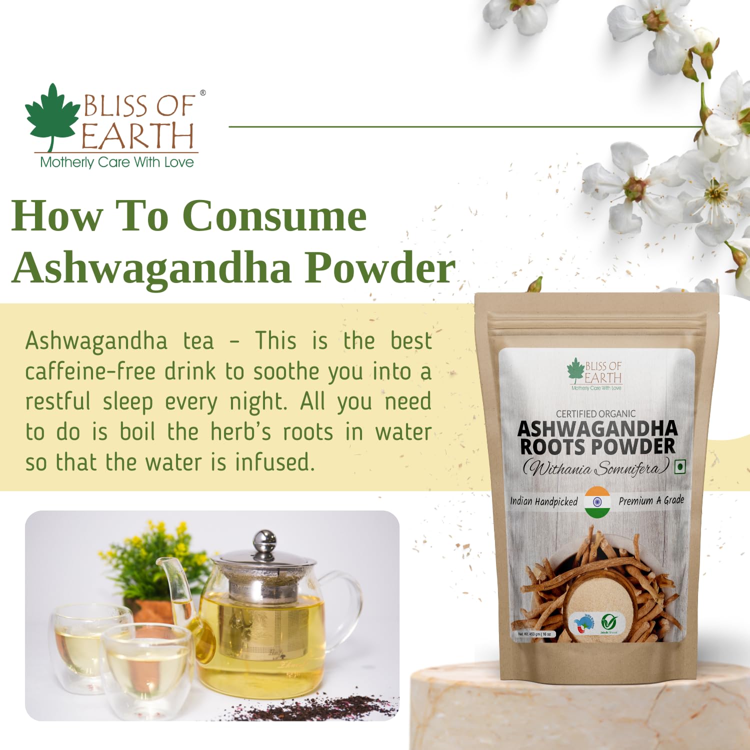Bliss of Earth Ashwagandha Powder, Organic Stress Relief Supplement, 45- image 4