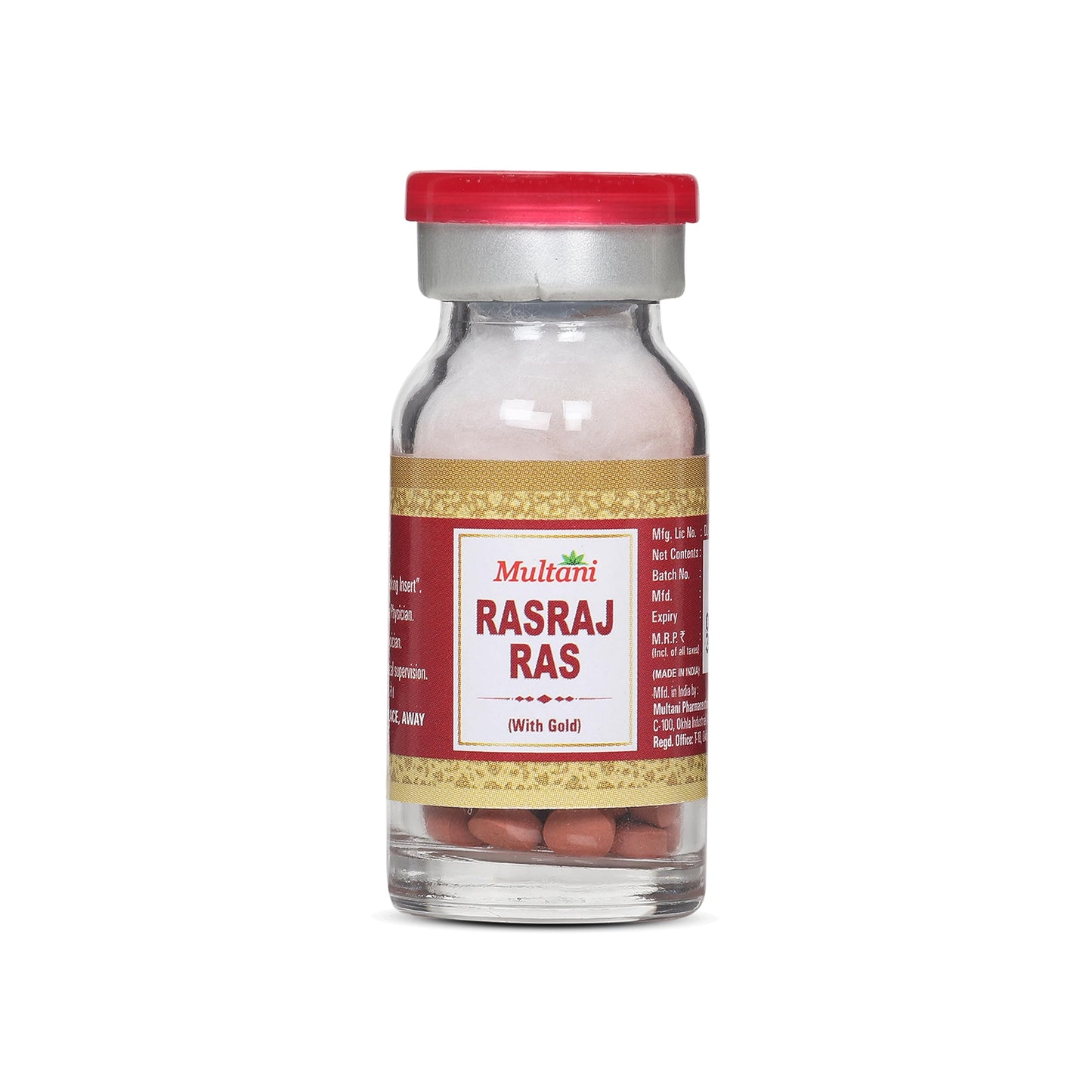 Multani Rasraj Ras With Gold | Enriched With 24 Carat Gold, Moti Pishti, Ashwagandha & Abhrak Bhasma | Helpful In Pains Causes By Vata Imbalance/वात रोग | 10 Tablets