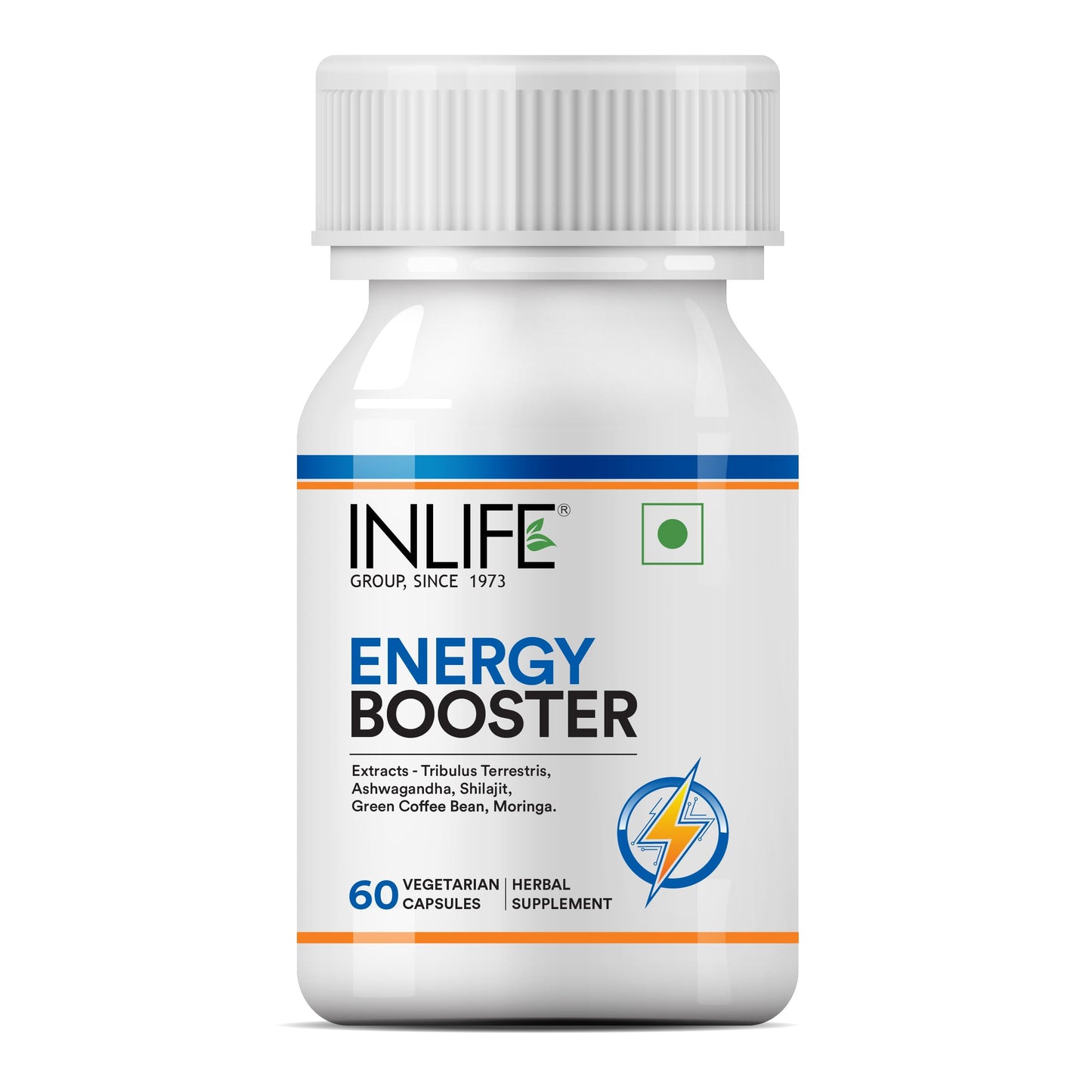 INLIFE Energy Booster Supplement, 5-Herb Blend, 500mg, 60 Veg Capsules
