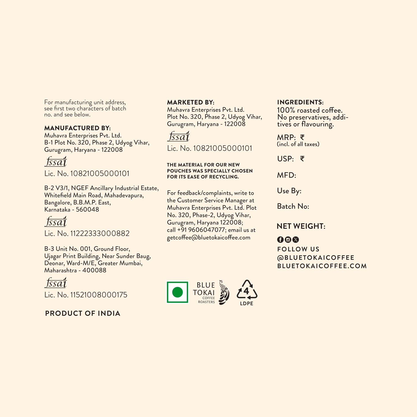 Blue Tokai Coffee Roasters Baarbara Estate - Medium Dark Roast | Aeropress Grind 1Kg | Intense Flavour | 100% Arabica Beans | Specialty Coffee | Freshly Roasted Ground Coffee
