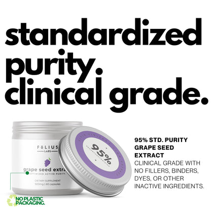 FOLIUS LABS Grape Seed Extract 500mg - 95% OPCs Polyphenols - High Strength Grape Seed Supplement - Support cardiovascular health – 60 Capsules