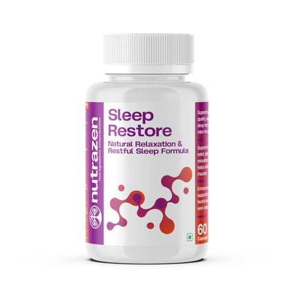 Nutrazen Sleep Restore – 60 Capsules | Triple Magnesium Formula (Bisglycinate, Threonate, Oxide) | Chamomile Extract, Valerian Root, Lavender, Ashwagandha | Zinc, L-Theanine, Glycine | Supports Relaxation, Calm & Restful Sleep
