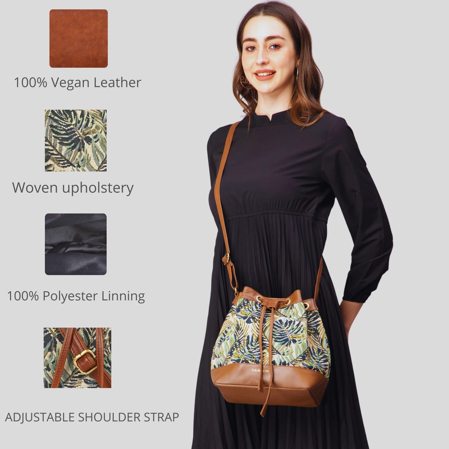 HAMELIN Women's Vegan Leather Bucket Bag | Handcrafted Sling Bag, Big Casual Bag | Stylish Travel Purse Handbag | Designer bag | Bags for Girls, Women | Casual Purse (Green)