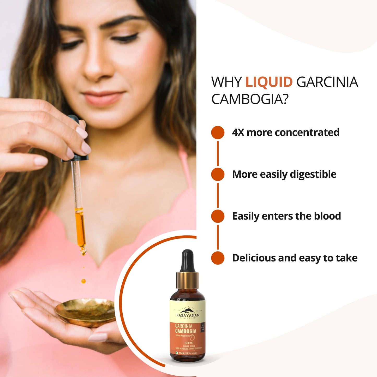 Rasayanam Garcinia Cambogia 1500mg (50 ml mango flavor) | Advance Keto weight loss & fat burn supplement for men & women | Stronger Than Pills & Capsules (80% HCA) | 4X Concentrated Liquid formulation