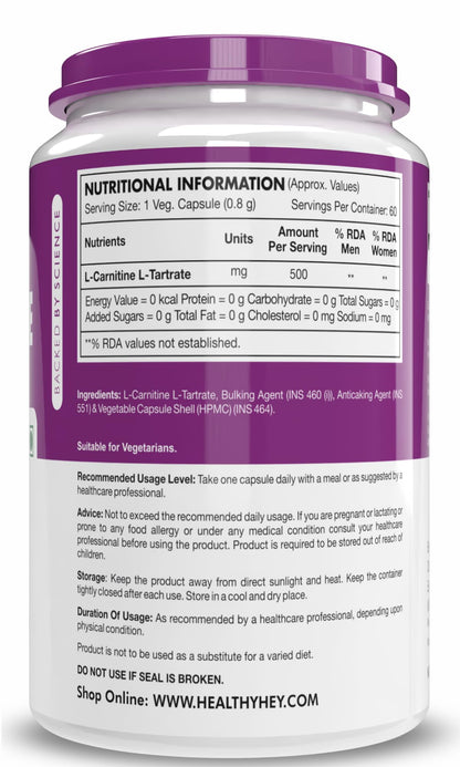 HealthyHey L-Carnitine & L-Tartrate (LCLT) - 60 Vegetable Capsules (Pac- image 6