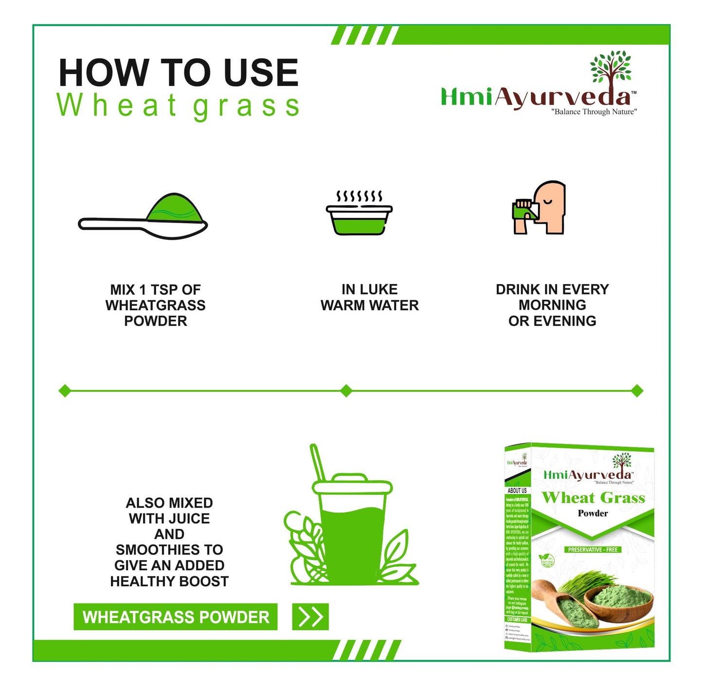 HMI AYURVEDA 100% Natural Wheat Grass Powder (200g) – Pure, Preservative free, Non-GMO