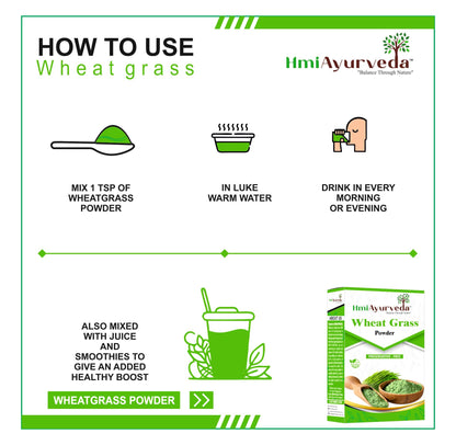 HMI AYURVEDA 100% Natural Wheat Grass Powder (200g) – Pure, Preservative free, Non-GMO