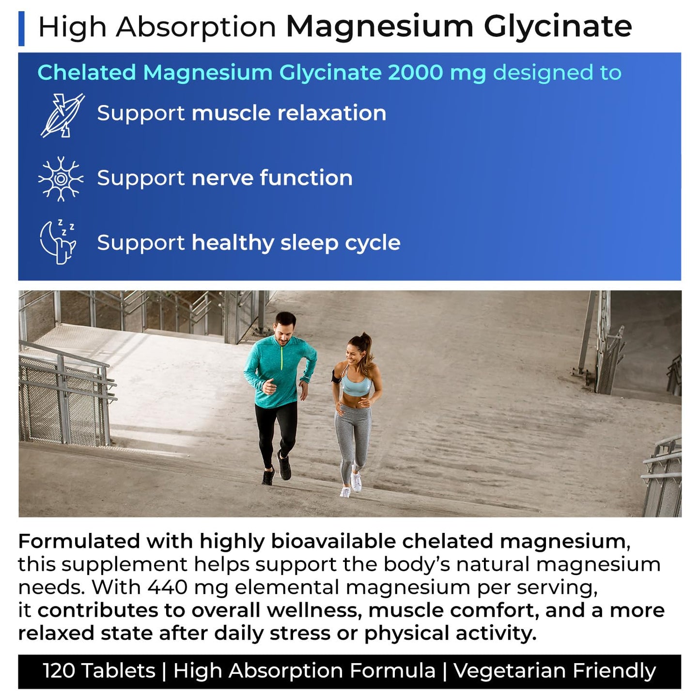 Health Veda Organics Magnesium Glycinate 2000mg per Serving | High Absorption Magnesium Supplement for Muscle Recovery, Better Sleep Support & Stress Relief | 120 Veg Tablets