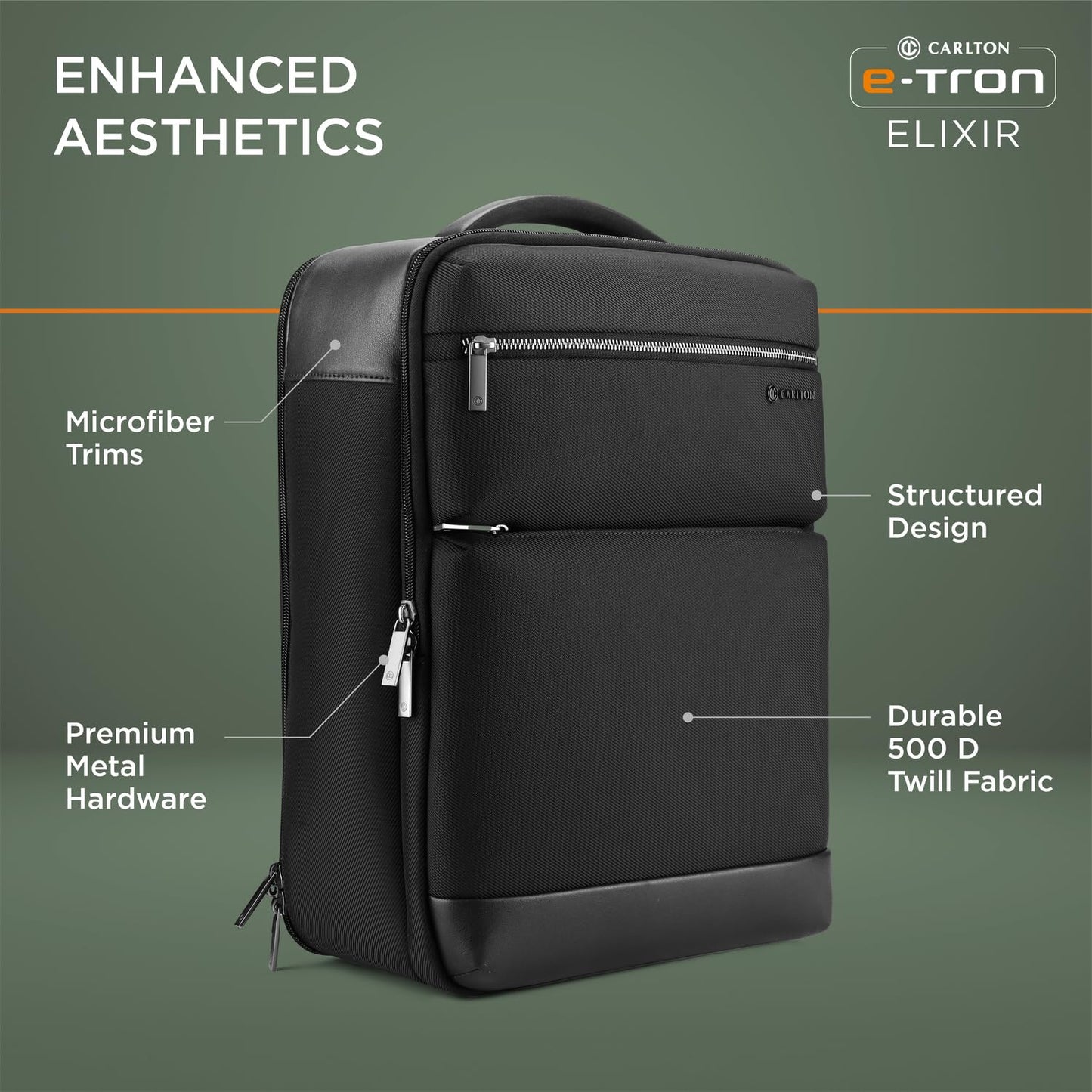 CARLTON Esporta Business Backpack with 15' Laptop Compartment-11L | Premium Anti-Theft/Water Resistant Backpack with added Ergonomic Comfort & Smart Organiser (Jet Black)