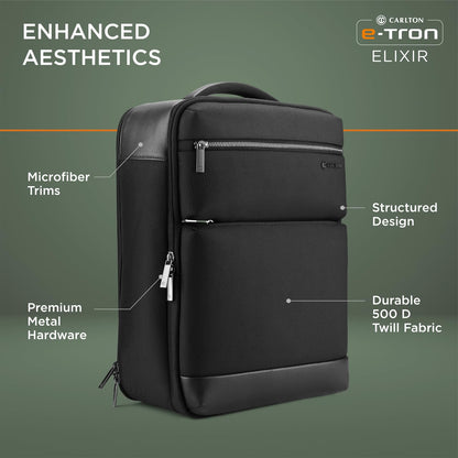 CARLTON Esporta Business Backpack with 15' Laptop Compartment-11L | Premium Anti-Theft/Water Resistant Backpack with added Ergonomic Comfort & Smart Organiser (Jet Black)