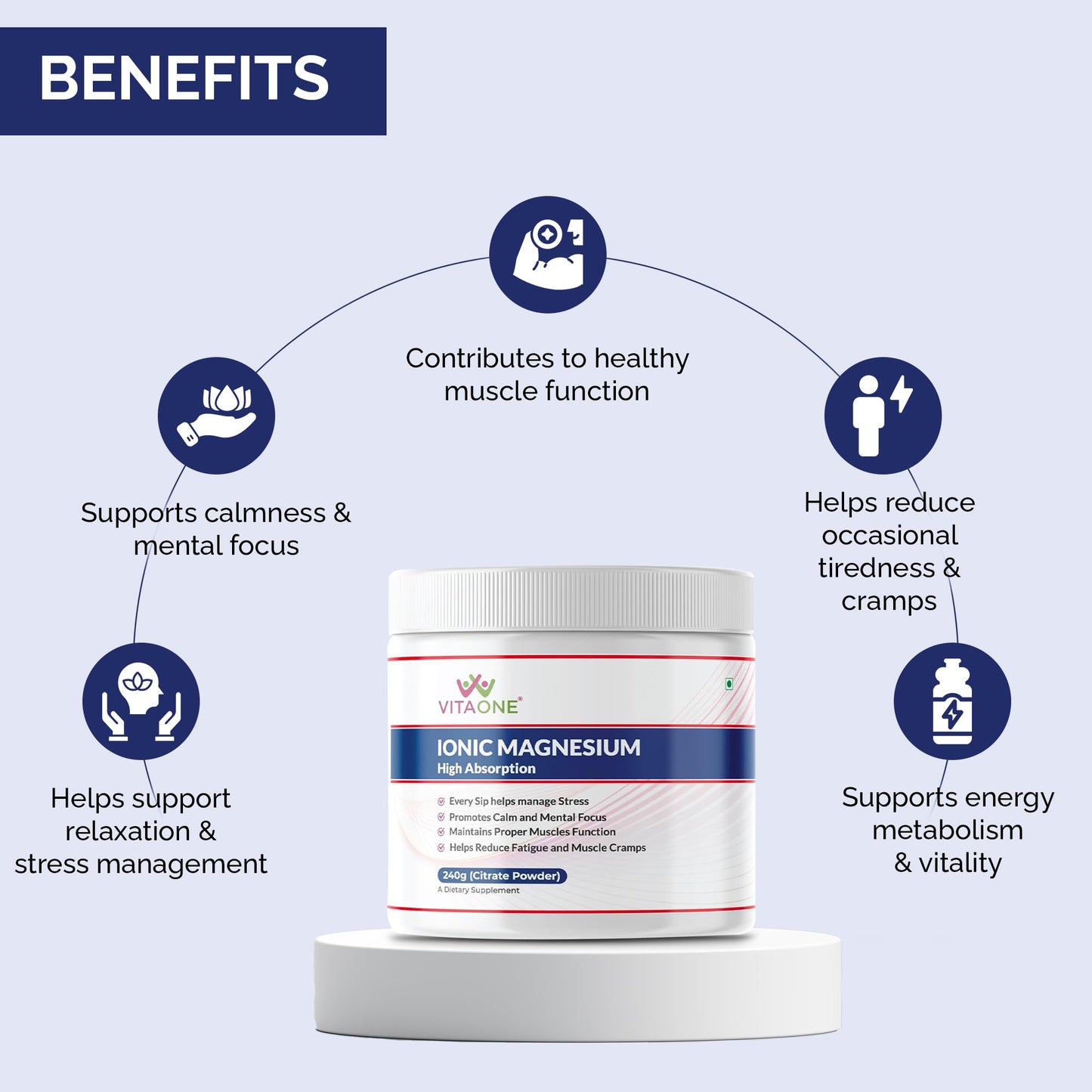 VITAONE Ionic Magnesium Powder 240g | High Absorption Magnesium Supplement for Muscle Function, Energy & Bone Support | Unflavoured, 60 Servings
