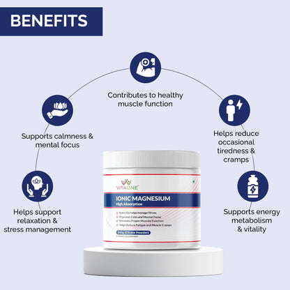 VITAONE Ionic Magnesium Powder 240g | High Absorption Magnesium Supplement for Muscle Function, Energy & Bone Support | Unflavoured, 60 Servings