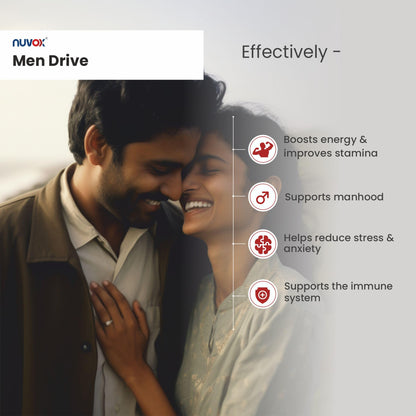 NUVOX Men Drive | Made with goodness of Ashwagandha, Safed Musli & Other Herbs | Helps to Boost Stamina, Strengthens Immunity & Endurance| 30 Tabs