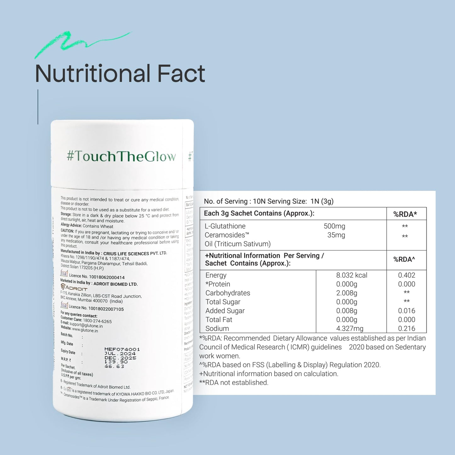 Glutone-Hydra Mouth Melt | Setria Glutathione with Ceramosides Mouth Melts for Dry Skin | Glowing Hydrated Skin | Pack of 10 Sachets