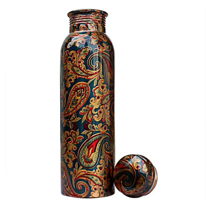 R Ayurveda Copper Printed Copper Water Bottle, 1L, Set Of 1,Multicolor