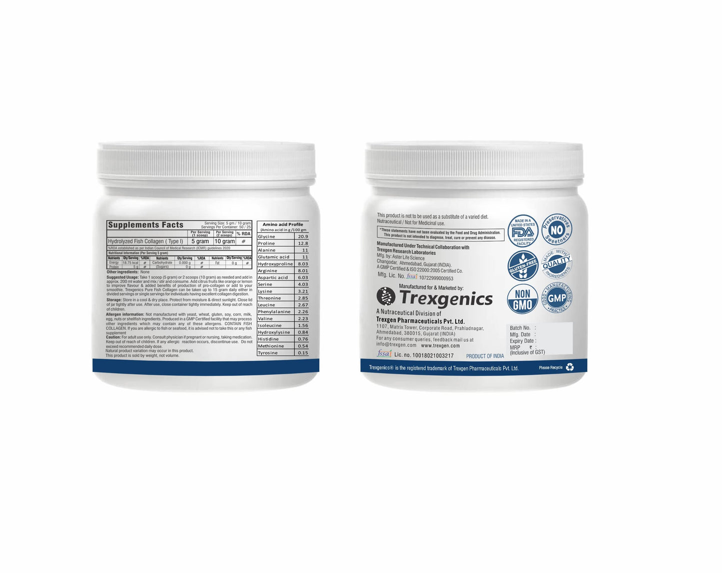 Trexgenics PURE FISH COLLAGEN Unflavoured, Mercury Tested, Almost Odorless & Tasteless Skin, Hair, Nails, Joint & Bone Support (250 gram) (Pack of 1)