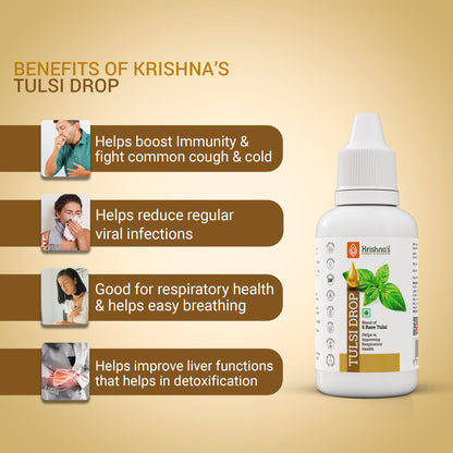 Krishna's Tulsi Drops 30 ml of 5 Rare Tulsi Drop for Natural Immunity Boosting | Nimbu Tulsi, Daulal Tulsi, No Preservatives | Tulsi Drops for immunity | Panch Tulsi Drop