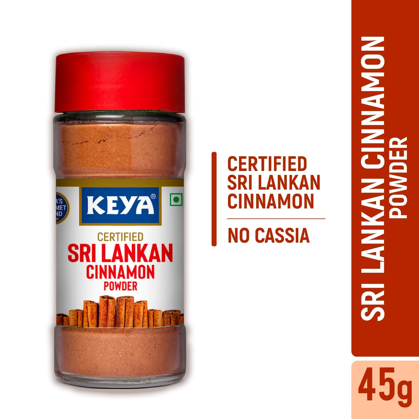 Keya Srilankan Certified Cinnamon Powder | Dalchini Powder | Ceylon Cinnamon | Non Cassia | Sourced from Sri Lanka | 100% Pure & Natural | Packed with Zero Preservatives or Additives | Indian Spices Aroma & Flavour | 45g