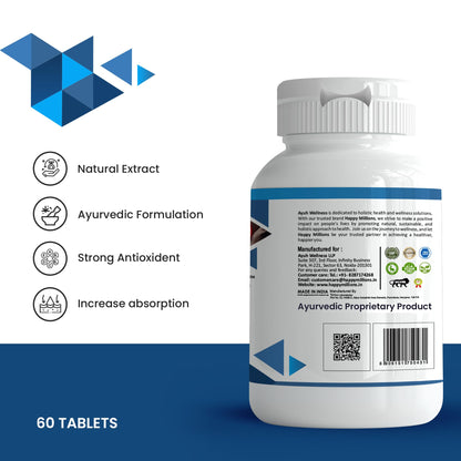 HappyMillions NephroShield Tablets Kidney Health & Detox Support Helps Prevent Stones & Urinary Tract Infections 2 Tablets Daily For Healthcare Advised 60 + 60 Tablets