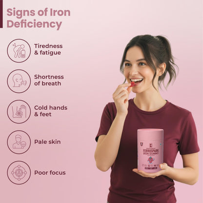 Biophoriaa Ferrospark Iron Gummies for Kids & Adults | Ferric Pyrophosphate Iron Supplement | Strawberry Flavour | Supports Energy, Hemoglobin & Immunity | 30 Gummies