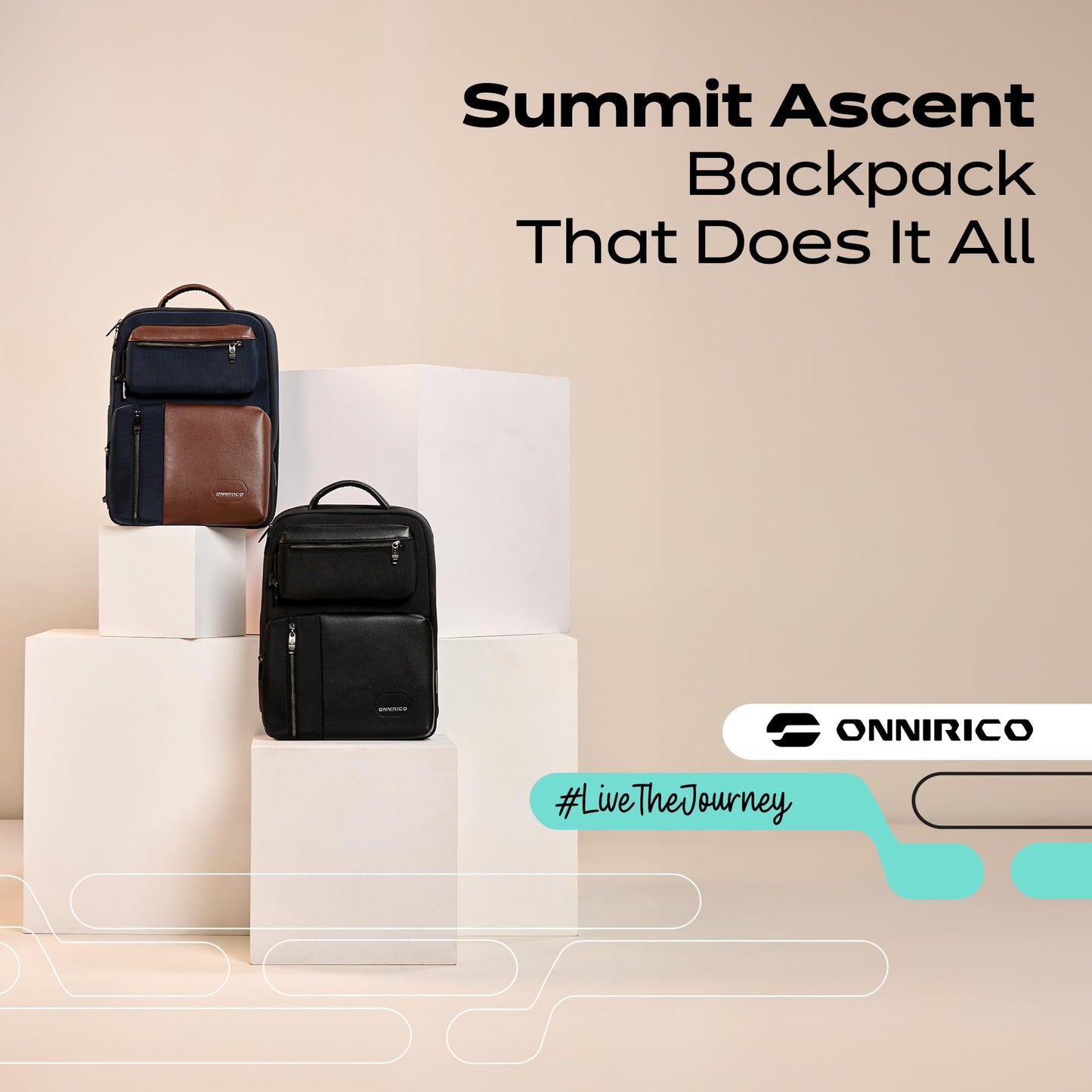 ONNIRICO 21.6L 3-in-1 Expandable Laptop Backpack, TSA Friendly Water Resistant Travel Rucksack with 2 Detachable Pouches, 180° Opening Professional Business Bag for Men & Women, Infinity Black