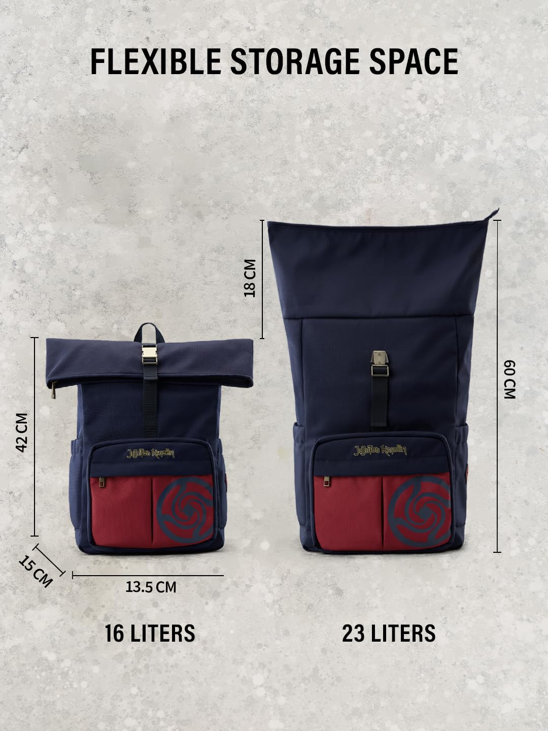 The Souled Store Jujutsu Kaisen: Curse Breaker Backpack | JJK Anime Expandable Roll Top Laptop Backpack 15" Water Resistant Polyester Unisex Travel College Office Bag