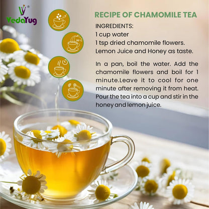 VY VedaYug Chamomile Tea for Sleep - 30g Whole Dried Chamomile Flower Tea for Relaxation & Evening Calm, Caffeine Free Loose Leaf Herbal Infusion for Better Nighttime Rest & Peaceful Mind