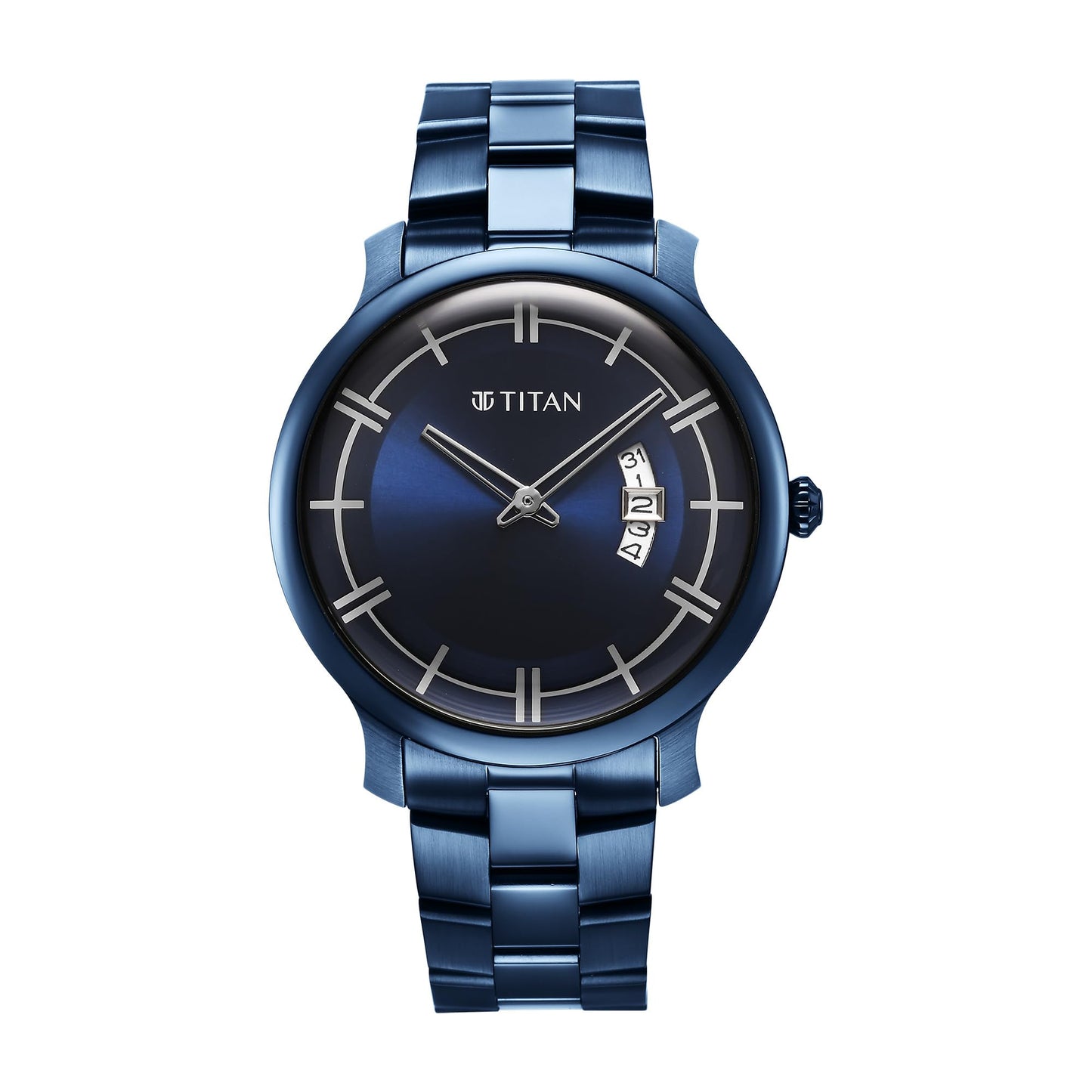 Titan Classic Distincta Blue Dial Analog with Date Stainless Steel Strap Watch f