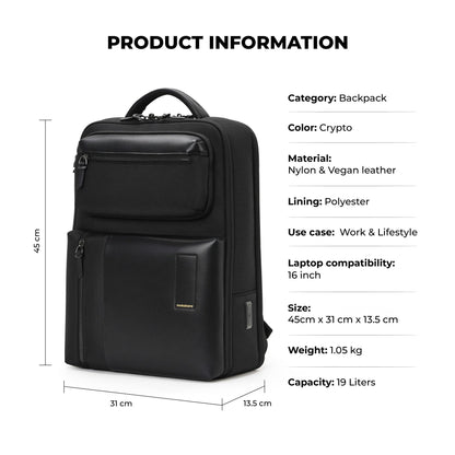 MOKOBARA The Work Backpack | Fits 16 Inch Laptop, 19L Capacity, USB Charging Port, Water-Resistant Vegan Leather & Nylon | Black,Money Moves 2.0