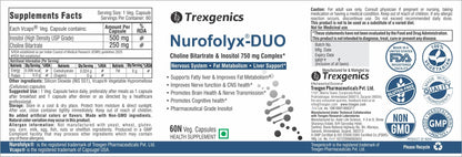 Trexgenics NUROFOLYX-DUO Choline-Inositol Complex 750 mg Nervous System, Brain & Fat Metabolism (60 Veg Capsules) (1)