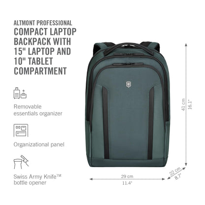 Victorinox Swiss Designed Backpack, Altmont Professional Compact Laptop Backpack, Storm, Dedicated Laptop and Tablet Compartment, Business Travel Office Bag For Men & Women, 16 Litres, (653286)