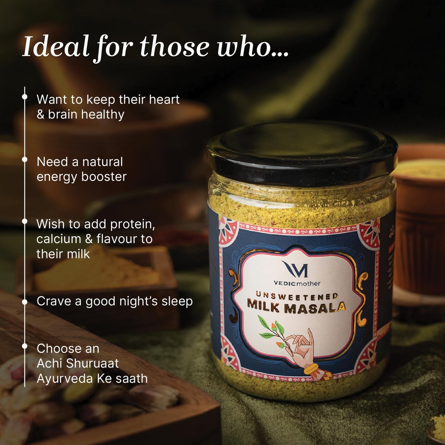 Vedic Mother Homemade Milk Masala 100gm | Premium Homemade With Real Dry Fruits and Saffron | Packed With Vitamins and Nutrients That Our Body Needs | 100% Natural Ayurvedic Touch