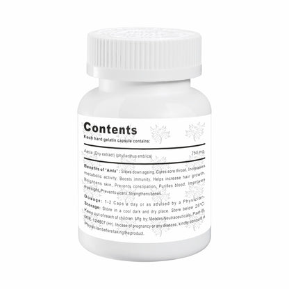 CROSSLANDS Pure Extract of Amla Capsules | 750mg | Natural Antioxidant | Immunity Enhancer | Natural Source of Vitamin C | Hair Growth Herbal Supplement | Improve Heart Health & Lower Cardiac Risk | Maintain Tryglycerides levels | Reduce Visceral Fat | 60