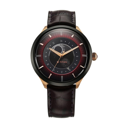 Titan analouge Caleum Sun Moon Phase in Seinna Brown - Stellar Edition for Men