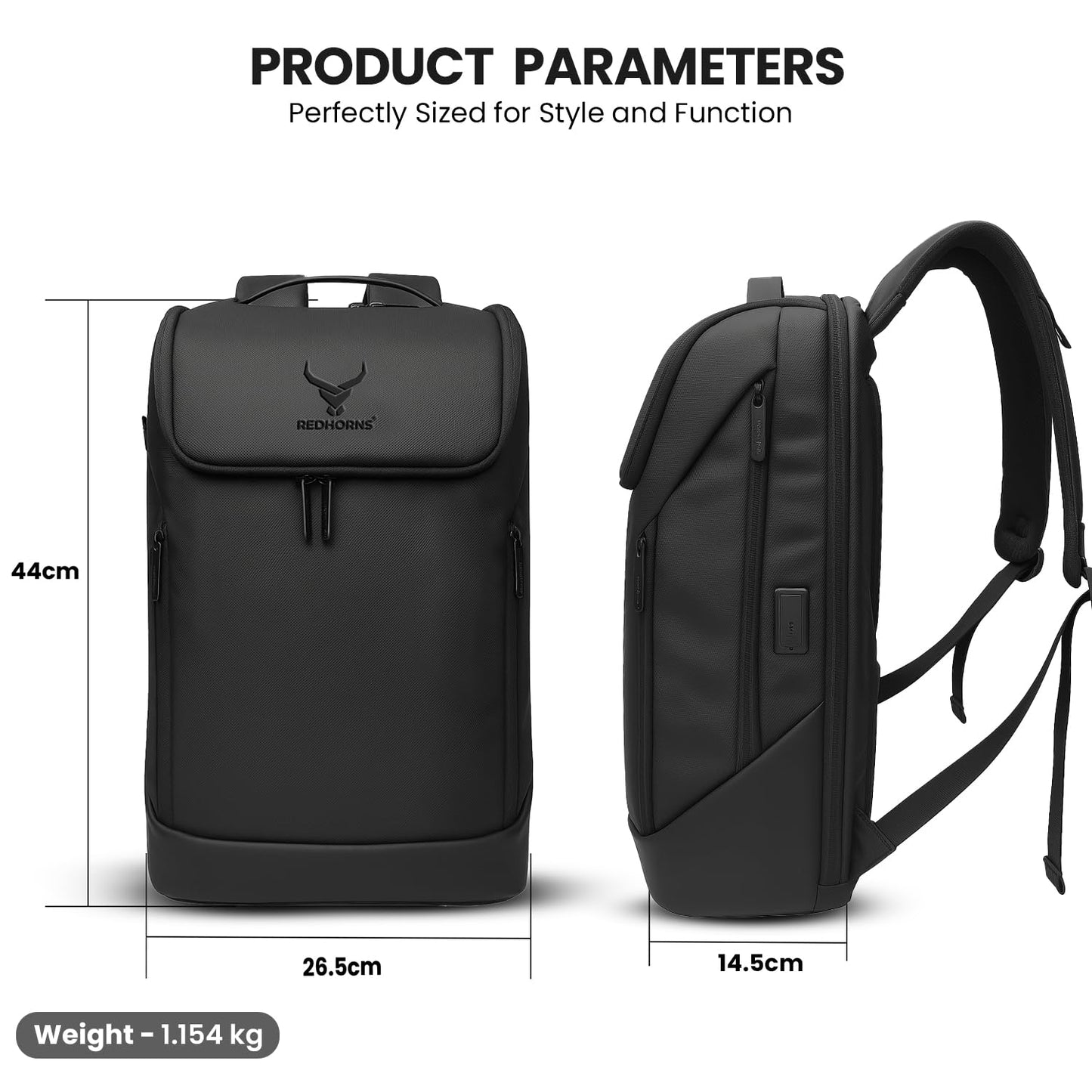 REDHORNS Velocity 15.6” Unisex Laptop Bag Anti-Theft, Water-Resistant 27L with USB Charging and 3 digit lock for College, Travel, School Backpack Men & Women