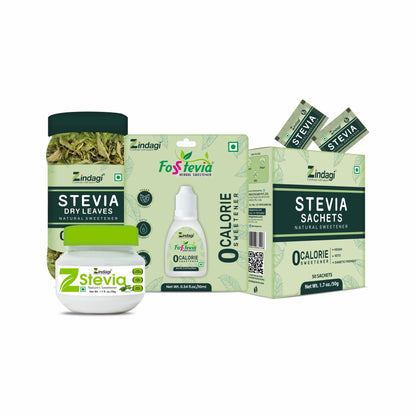 Zindagi Stevia Liquid Drops & Stevia Powder Sachets – Family Combo Pack
