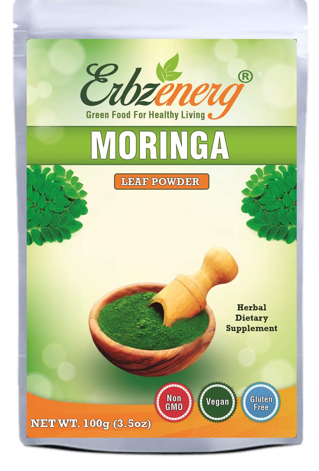 ERBZENERG Certified Organic Moringa (Moringa oleifera) drumstick tree/horseradish tree powder 100g (Pack of 1)