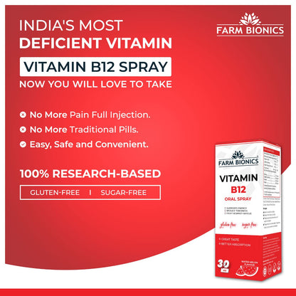 FARM BIONICS Combo of Guava Flavour Vitamin B12 and Water melon Flavour Vitamin B12 Oral Spray, 30ml | 100% Vegetarian | Sugar and Gluten Free | Immunity Booster Spray for Men and Women