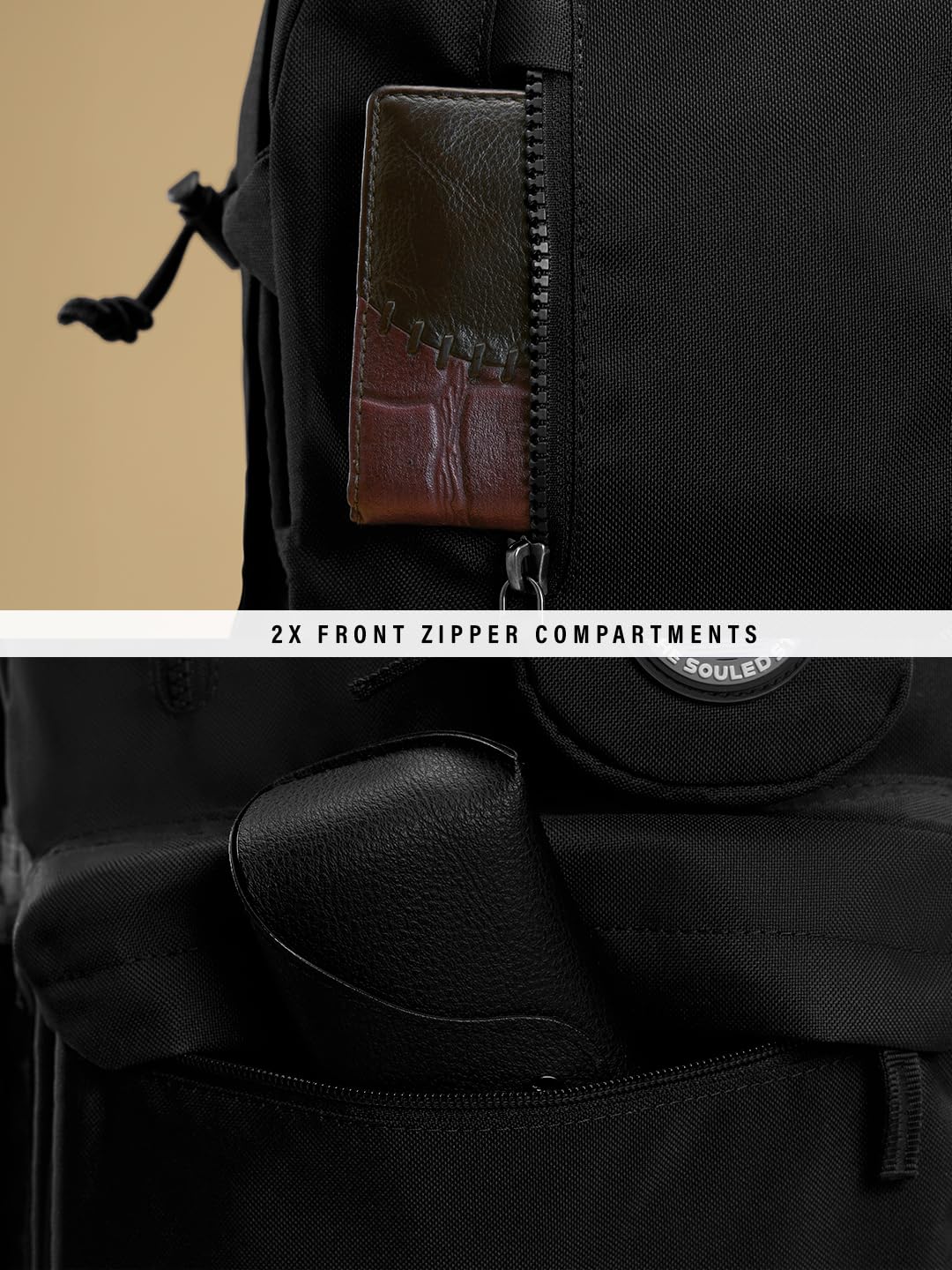 The Souled Store Nimbus: Phantom Backpacks | Sleek All-Black Urban Laptop Bag | Water-Resistant Multi-Compartment Travel Bag for Men & Women | Lightweight Durable College & Office Rucksack