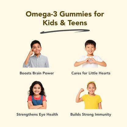 PATUH HEALTHCARE Junior Omega 3 Gummies (4 years & above) 100% Vegetarian Formula, Omega Veg Kids Gummies for Healthy Heart, Brain & Joints, Natural Mango flavor (Pack of 1)