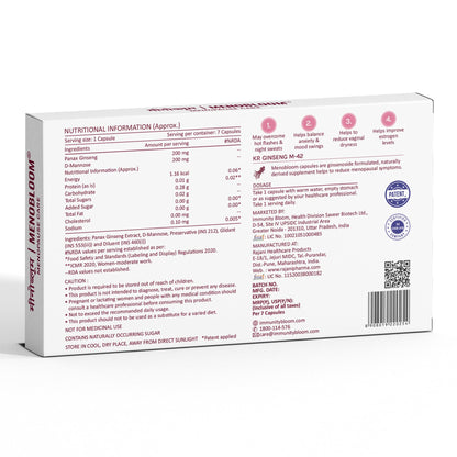Menobloom Menopause Support | Hot Flash, Night Sweat, Sleep & Joint Support | D-Mannose + Ginsenosides—7 Capsules (Pack of 1)