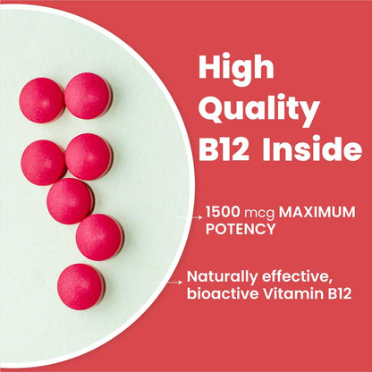 Vlado's Himalayan Organics Vitamin B12 Tablets 1500 mcg -Active form of Methylcobalamin Vitamin B12 Supplements for Men & Women - Pack of 2-180 Veg Tablets