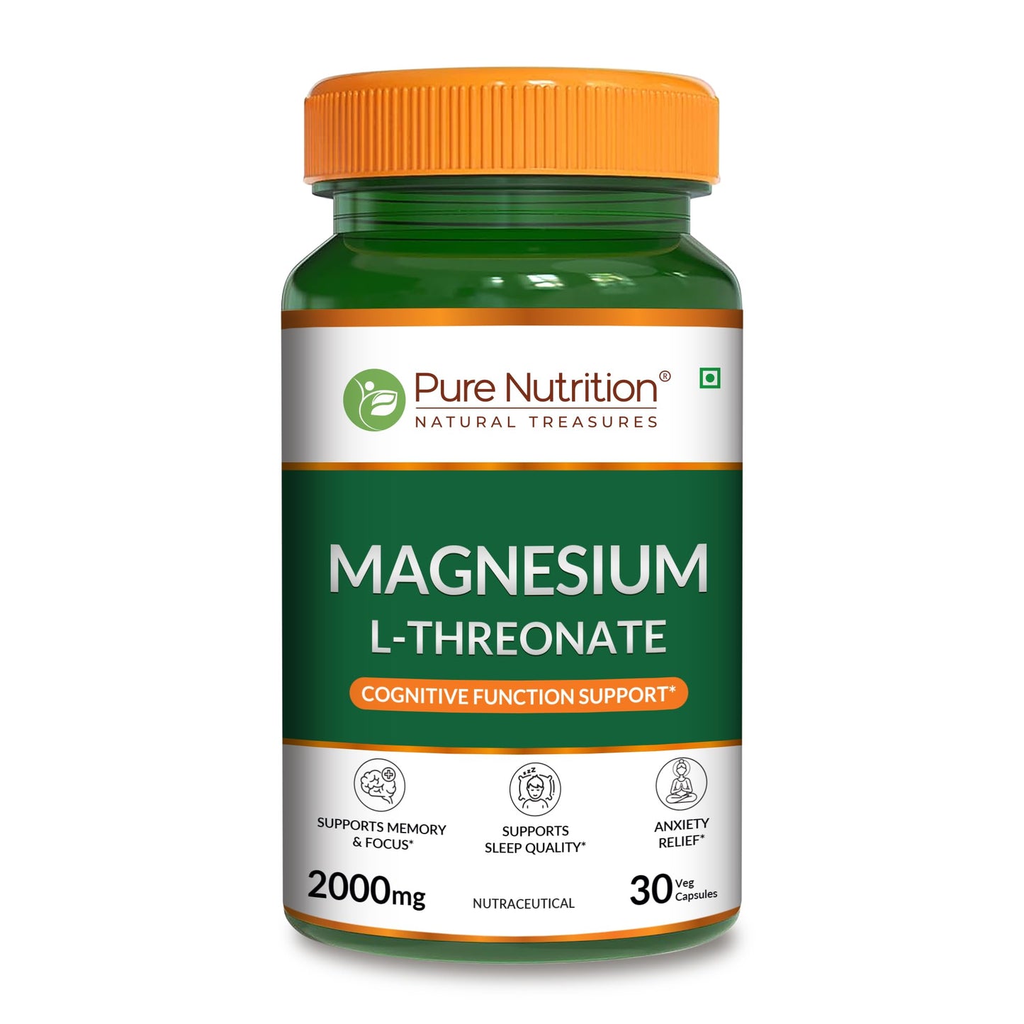 Pure Nutrition Magnesium L Threonate Supplement – 30 Tablets | Magnesium Supplement Suports Relaxation & Better Sleep | Enhances Memory, Cognitive Function & Brain Health