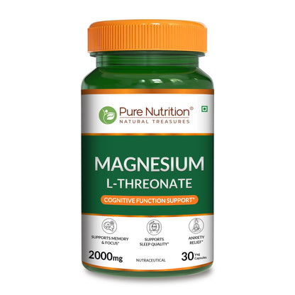 Pure Nutrition Magnesium L Threonate Supplement – 30 Tablets | Magnesium Supplement Suports Relaxation & Better Sleep | Enhances Memory, Cognitive Function & Brain Health