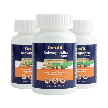 Geofit Ashwagandha 60 Tablets (Pack of 3) | Ayurvedic Tablets for Immunity Boosting Well Being & Increasing Strength & Stamina | Stress Relieving Tablet